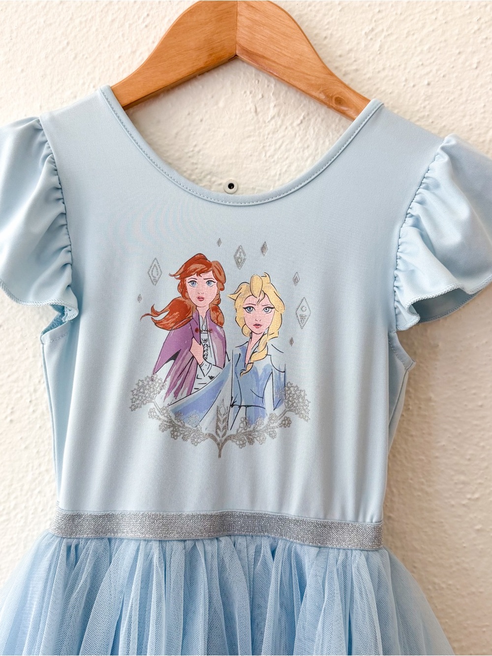 Disney Frozen Anna & Elsa Light Blue Flutter Sleeve Tulle Dress - Picture 4 of 5